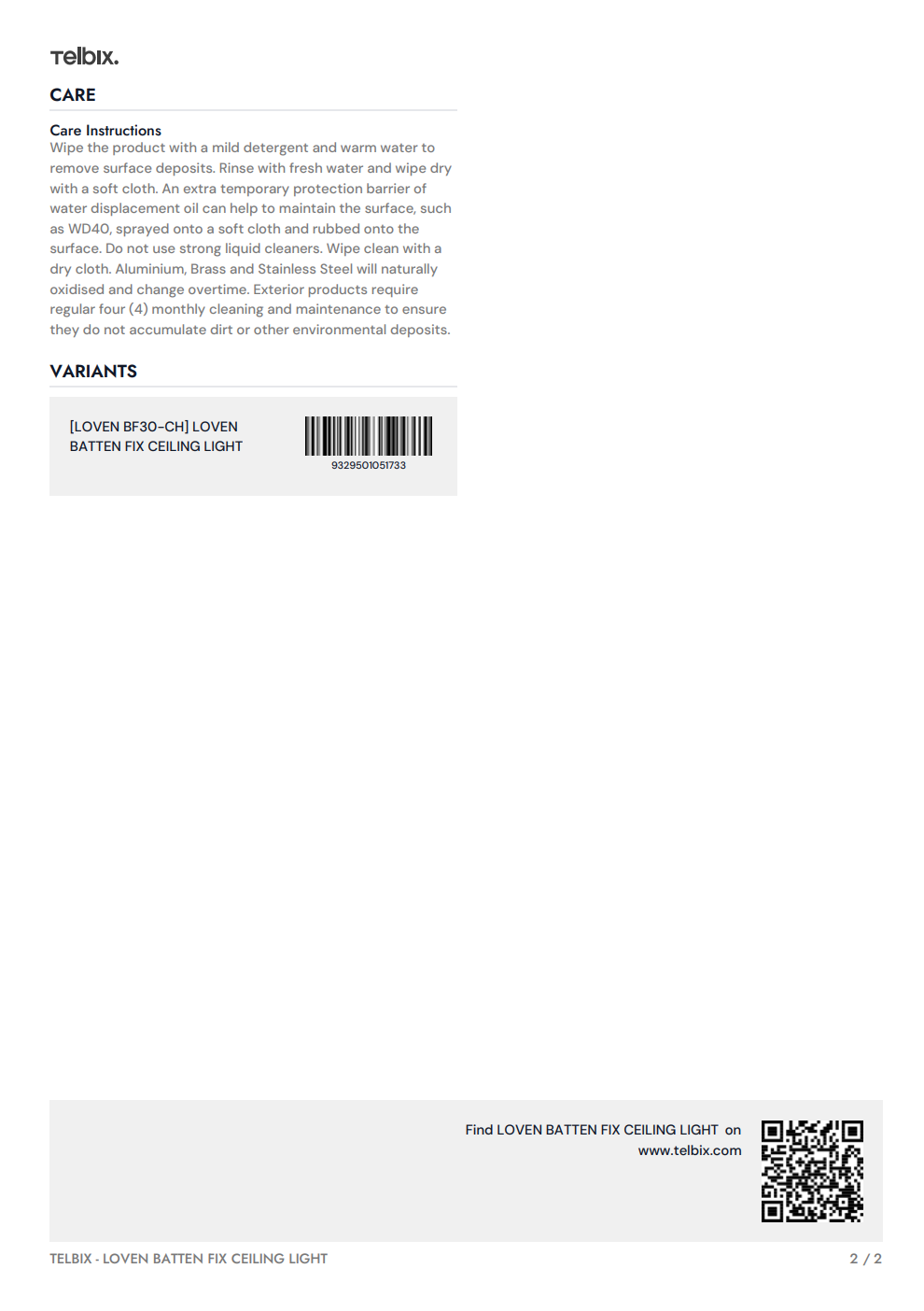LOVEN Batten Fix Ceiling Light - Chrome (Copy)
