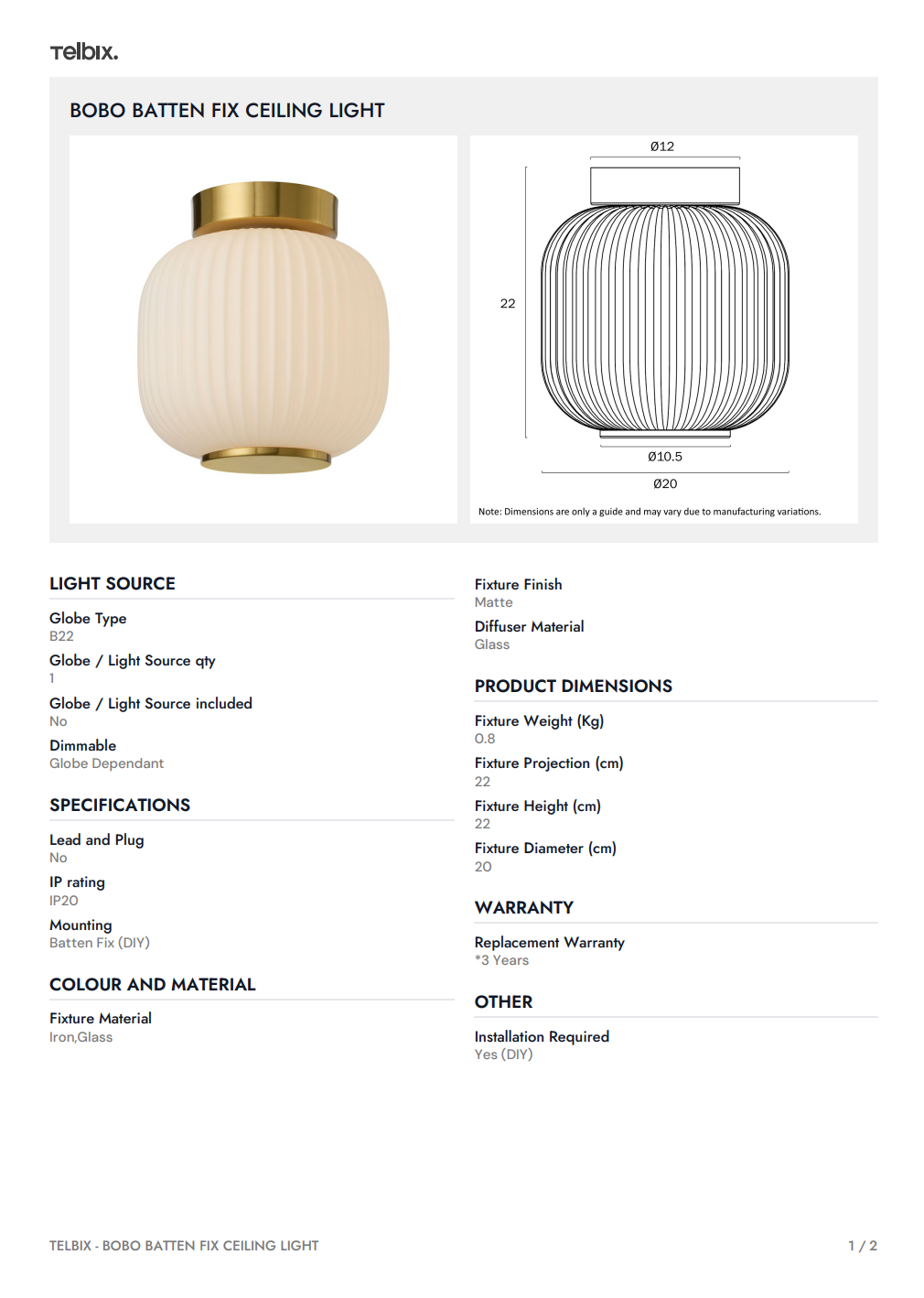 BOBO Batten Fix Ceiling Light - Black / Opal Matt