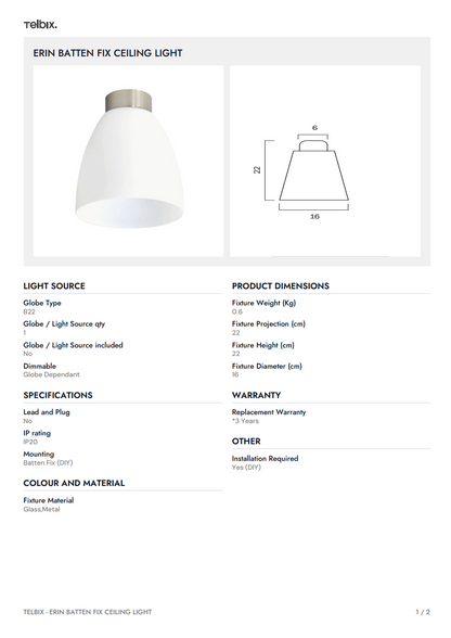 ERIN Batten Fix Ceiling Light - White