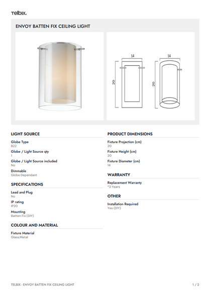 ENVOY Batten Fix Ceiling Light -  Opal Matt