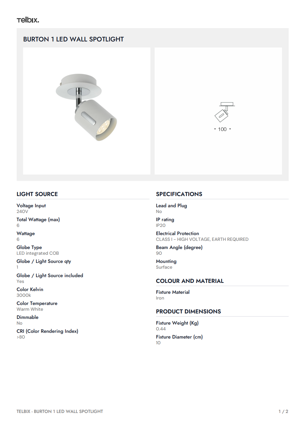 BURTON 1 LED Wall Spot Light