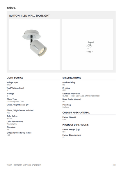 BURTON 1 LED Wall Spot Light