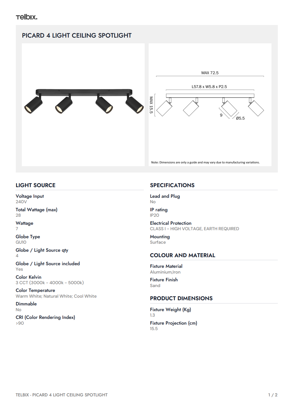 PICARD 4 Light Ceiling Spotlight - White