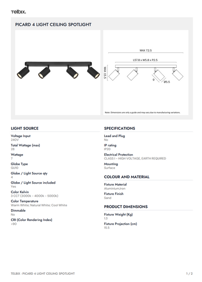 PICARD 4 Light Ceiling Spotlight - White