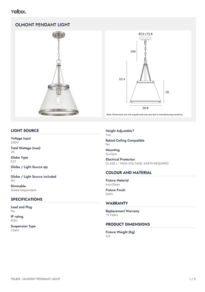OLMONT Pendant Light - Nickel