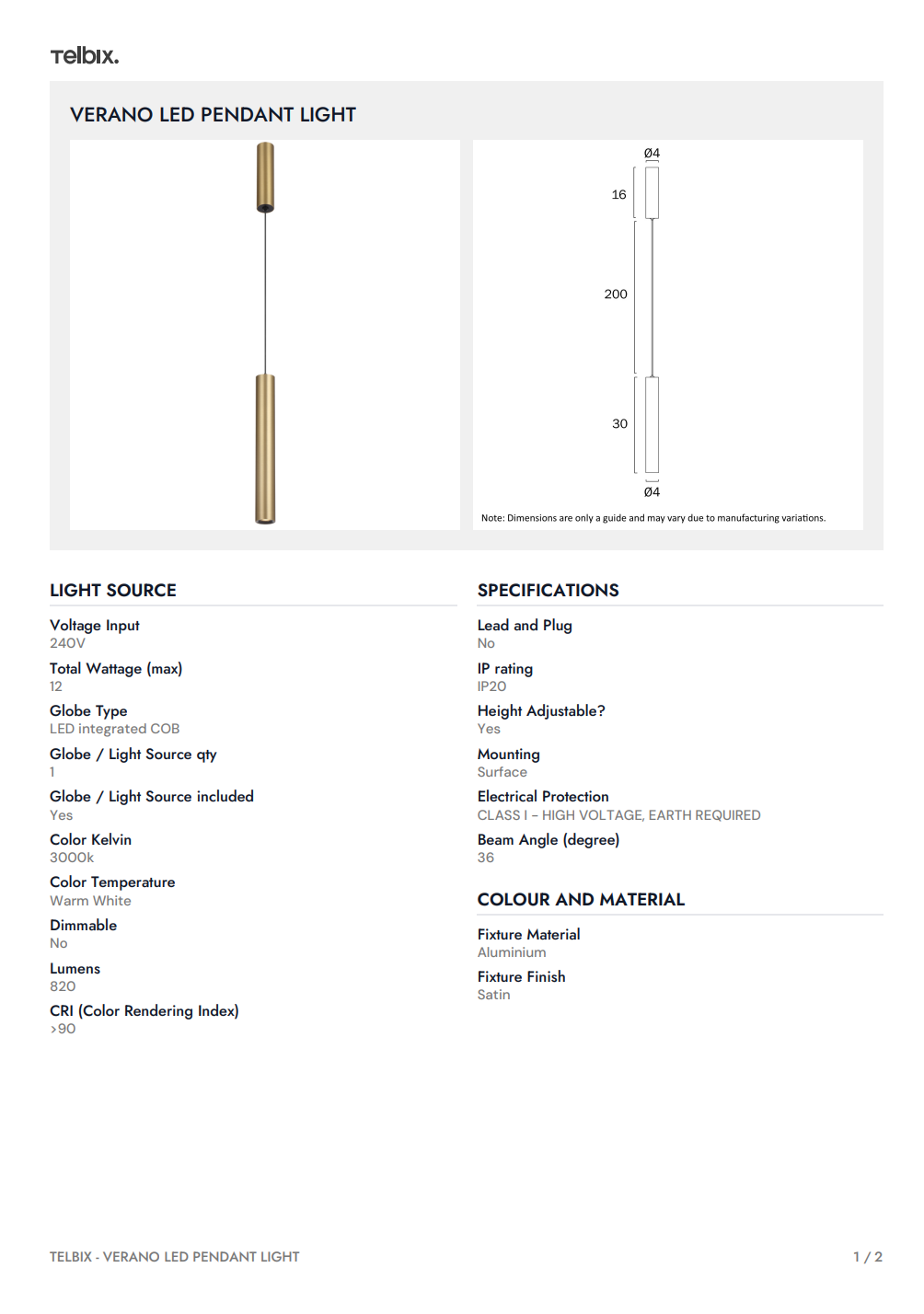 VERANO LED Pendant Light - Copper