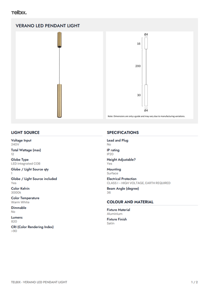 VERANO LED Pendant Light - Copper