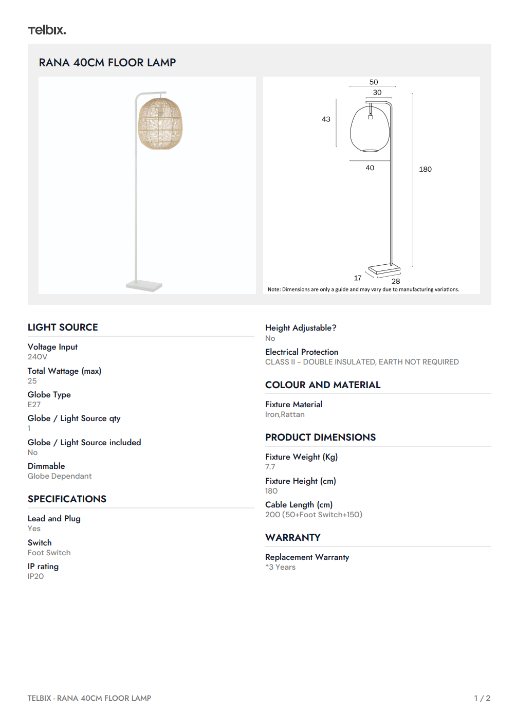 RANA 40CM Floor Lamp – Natural