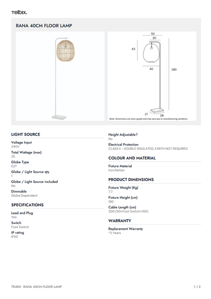 RANA 40CM Floor Lamp – Natural