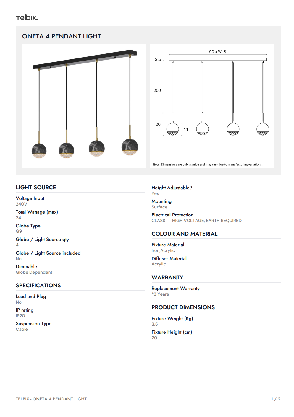 ONETA 4 Pendant Light – White