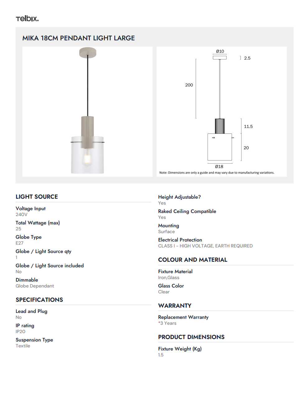 MIKA 18CM Pendant Light Large - Grey