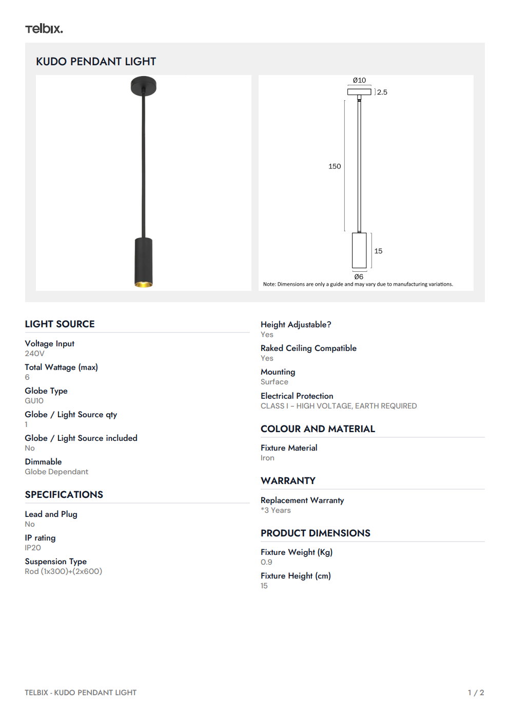 KUDO Pendant Light  - White