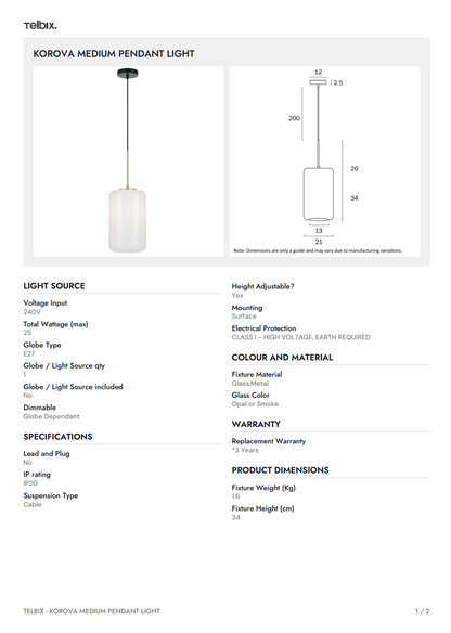 KOROVA Medium Pendant Light  - Brass Matt/Smoke