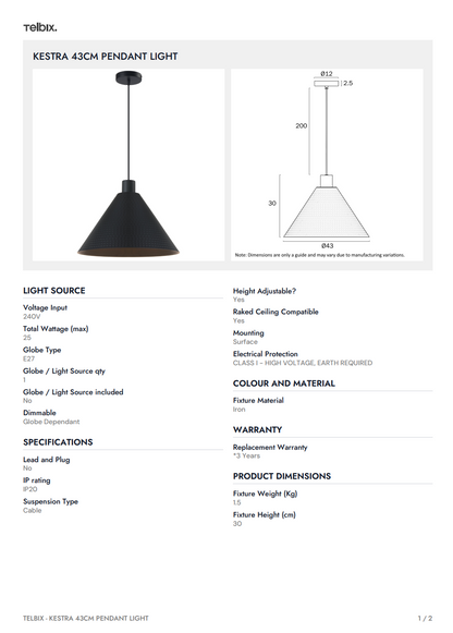 KESTRA 43CM Pendant Light  - White