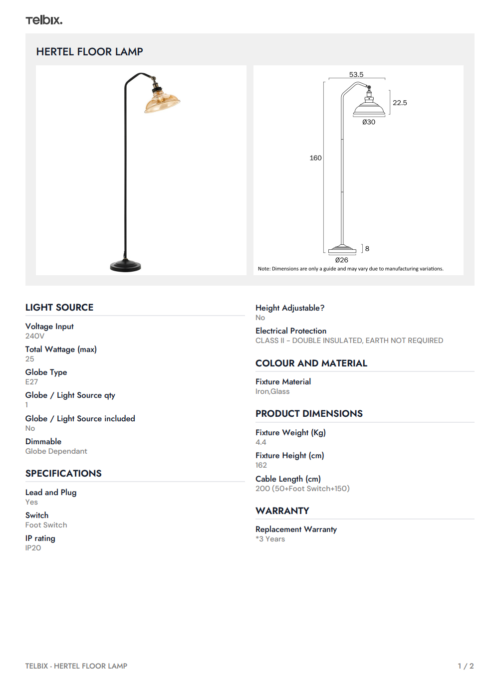 HERTEL Floor Lamp - Black/Amber