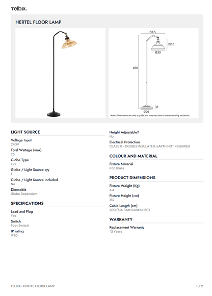 HERTEL Floor Lamp - Black/Amber