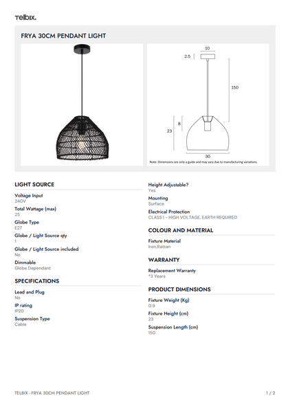 FRYA 30CM Pendant Light - Natural