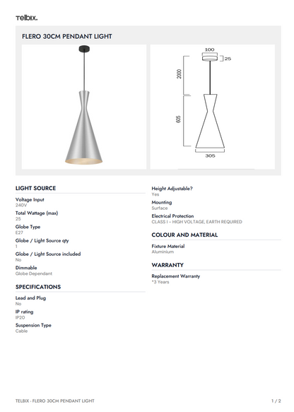 FLERO 30CM Pendant Light - Gold