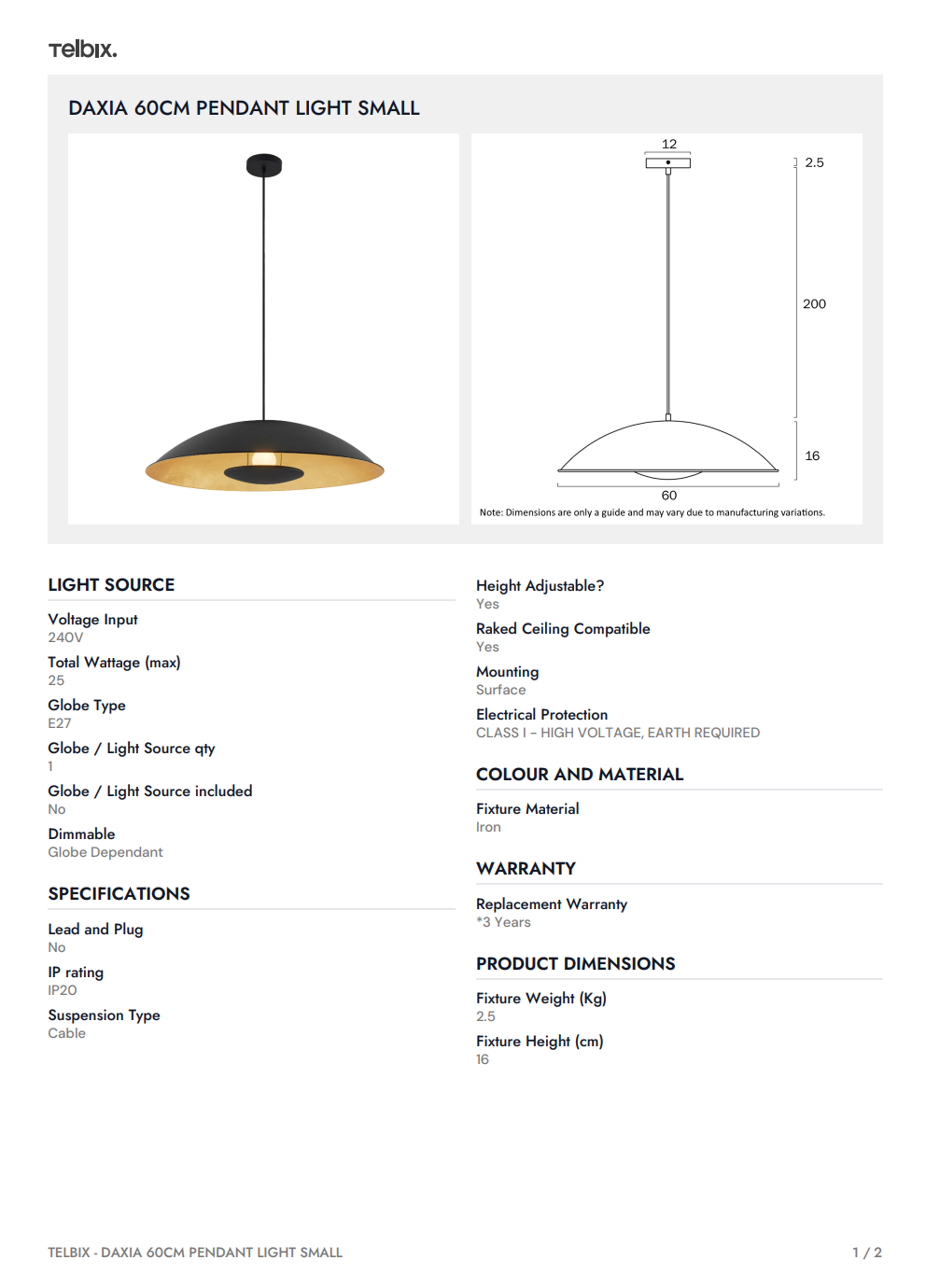 DAXIA 60CM Pendant Light Small - White/Gold