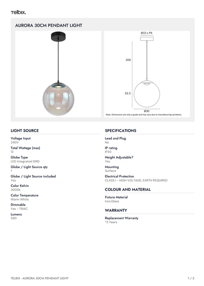 AURORA 30CM Pendant Light - Rainbow/Black