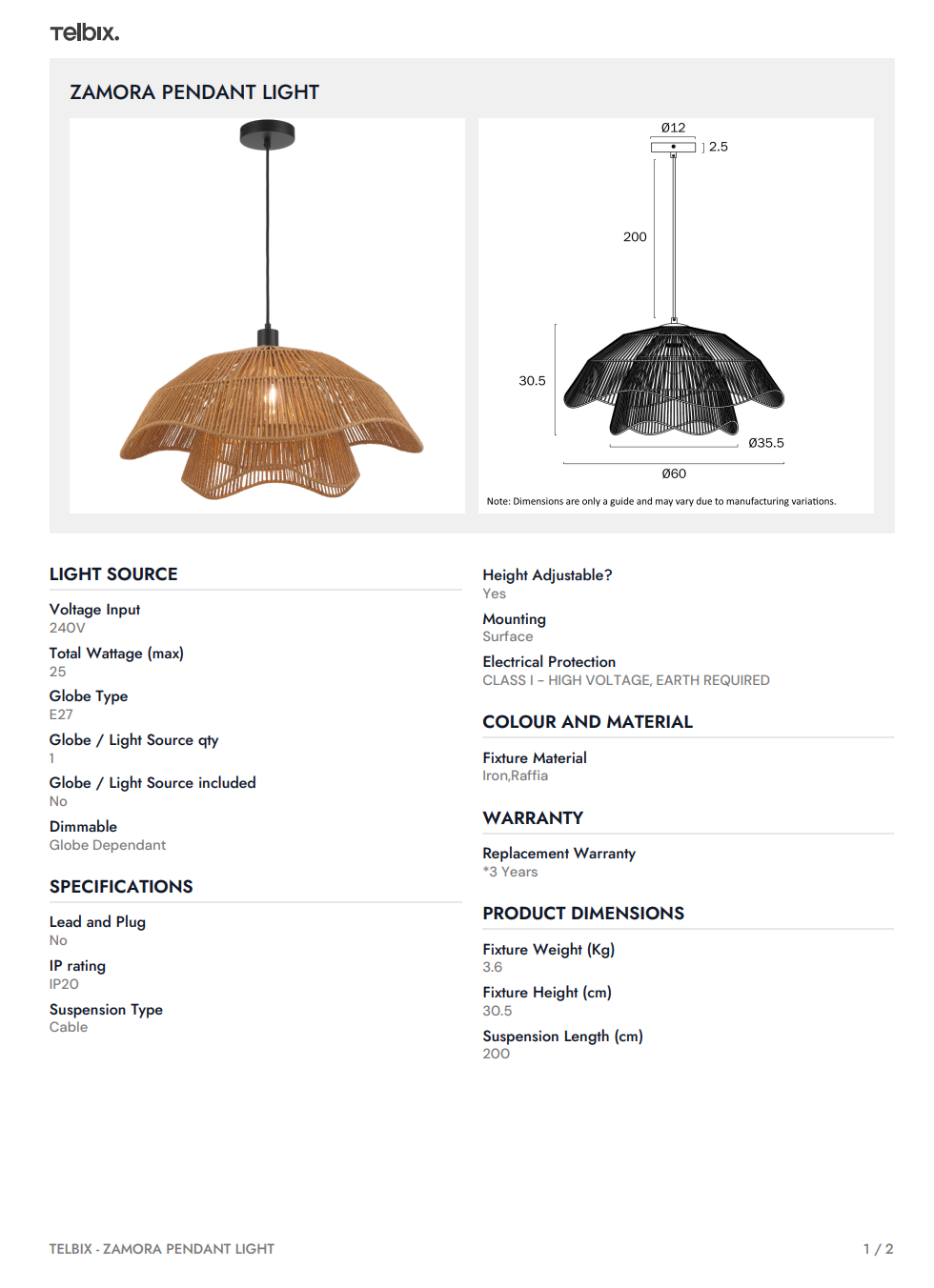 ZAMORA Pendant Light - Natural