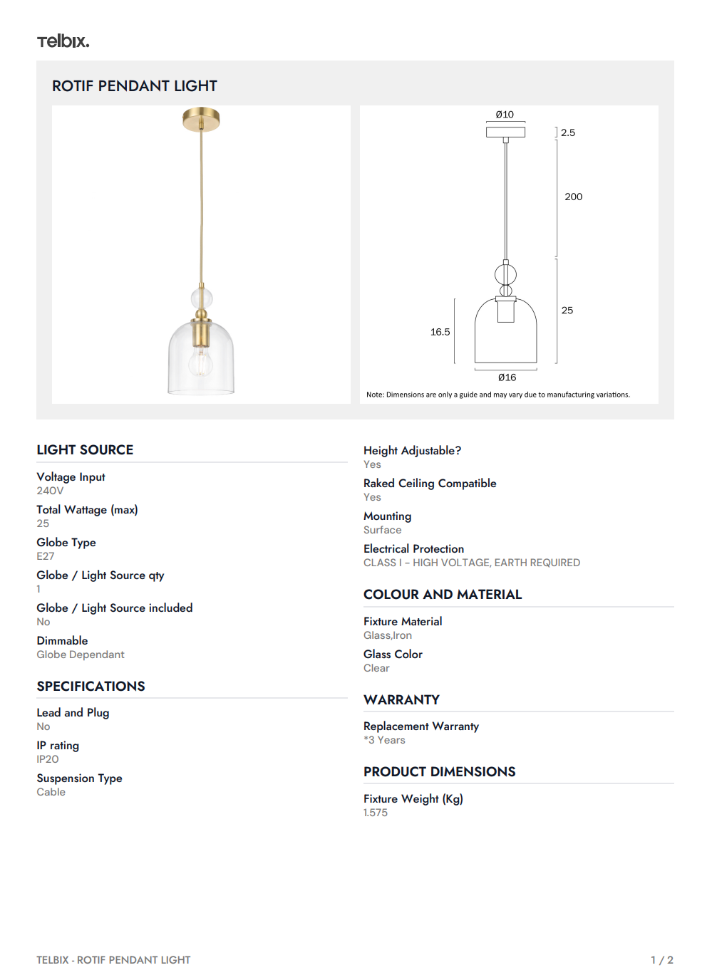 ROTIF Pendant Light - Brass