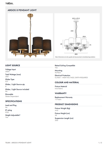 ARGOS 8 Pendant Light - Antique Gold//Black