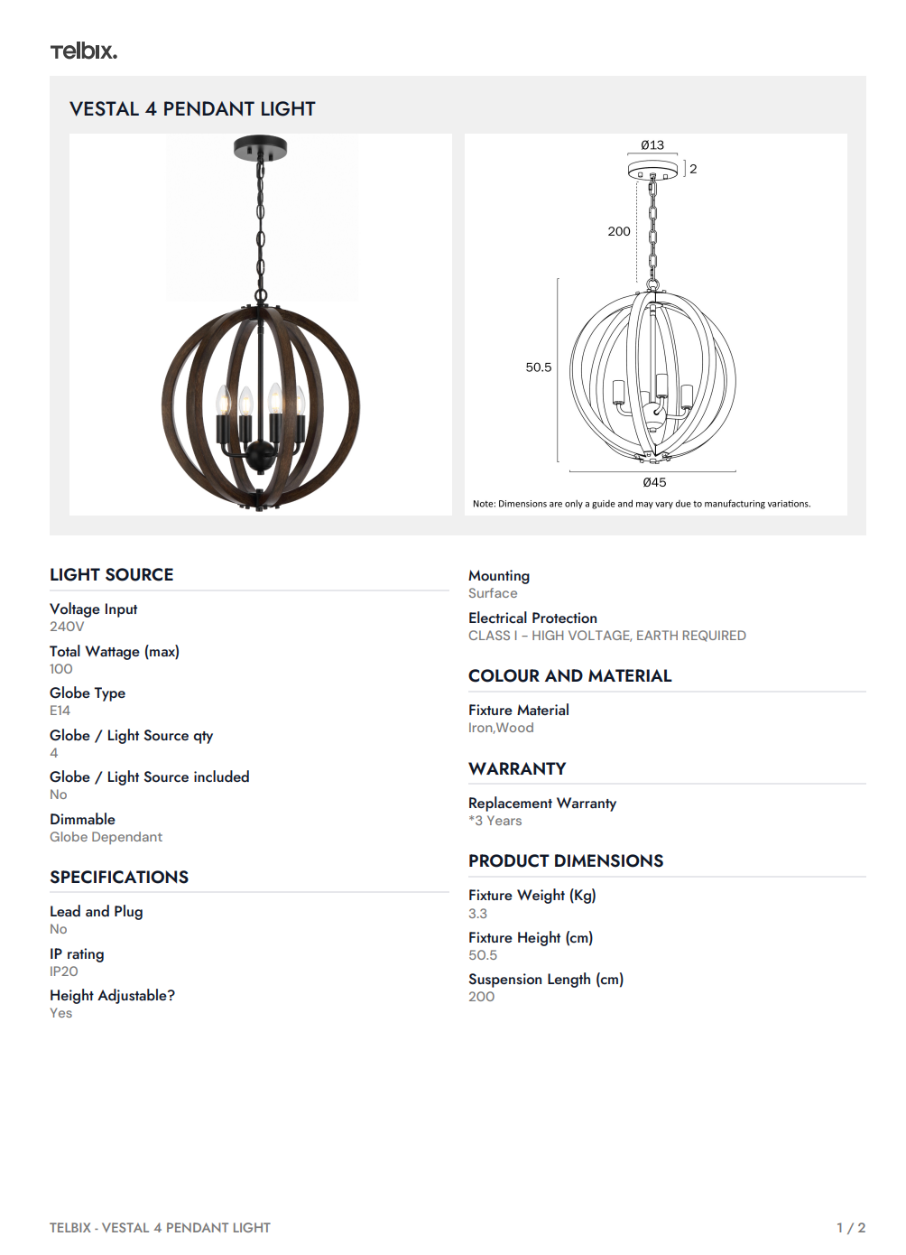 VESTAL 4 Pendant Light - Black