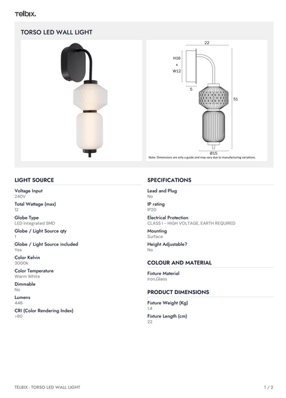 TORSO LED Wall Light - Black