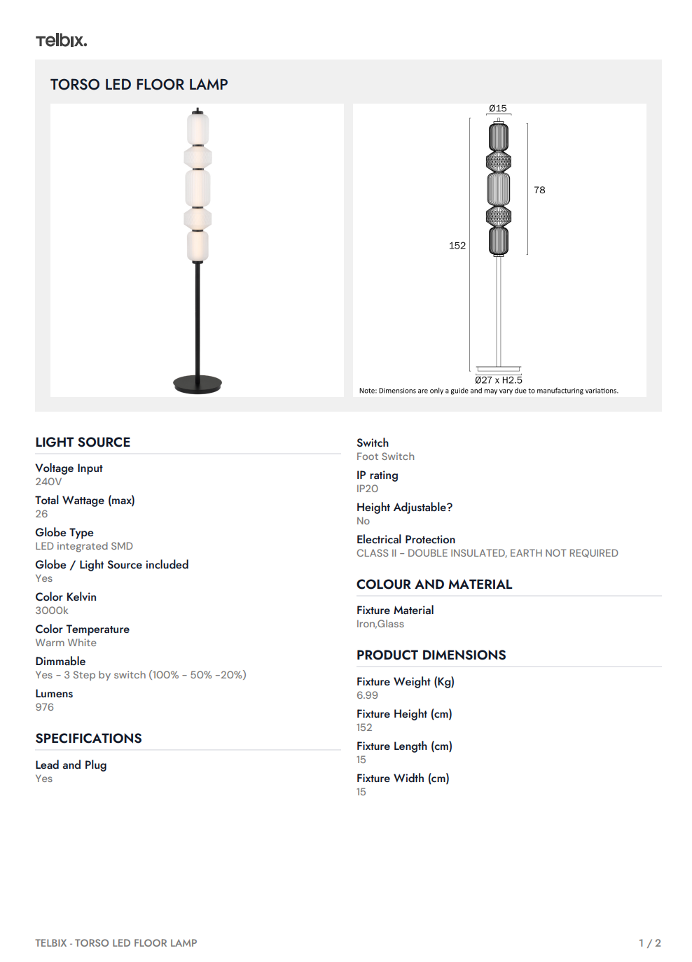 TORSO LED Floor Lamp - Brass