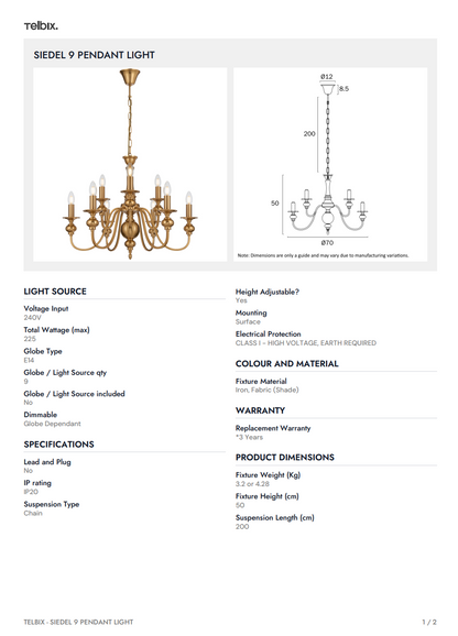 SIEDEL 9 Pendant Light - With Shade