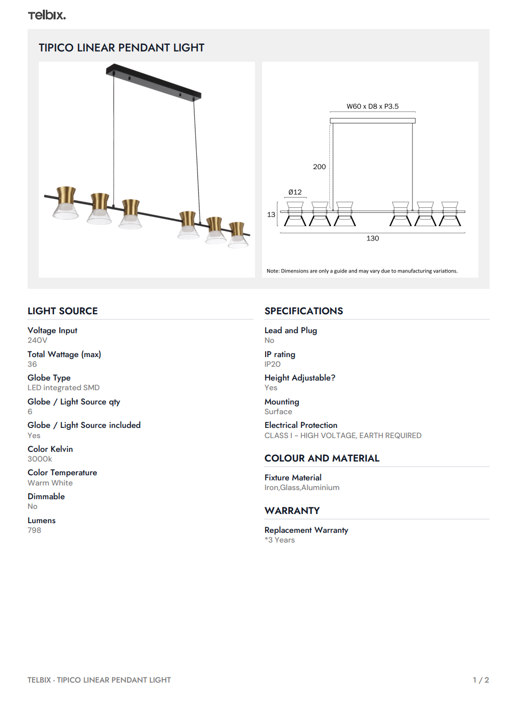 TIPICO 6 Linear Pendant Light - Gun Metal