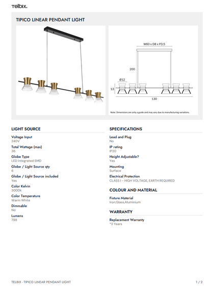 TIPICO 6 Linear Pendant Light - Gun Metal