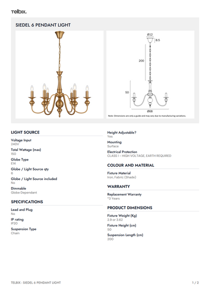 SIEDEL 6 Pendant Light - Without Shade