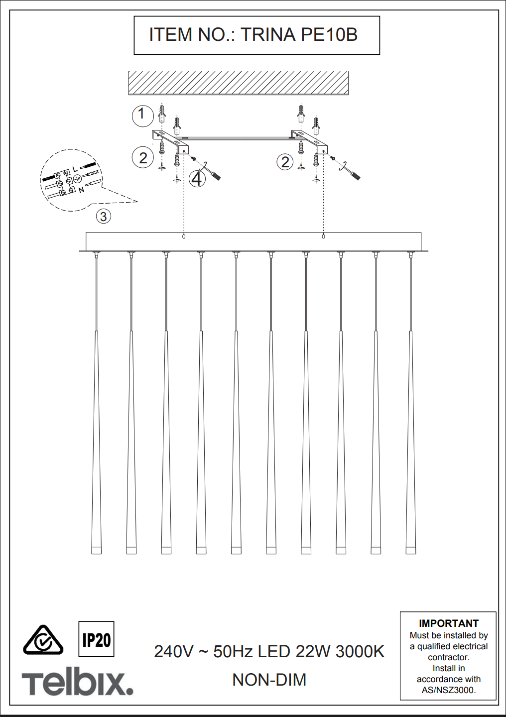 Trina 10 Light Bar Pedant