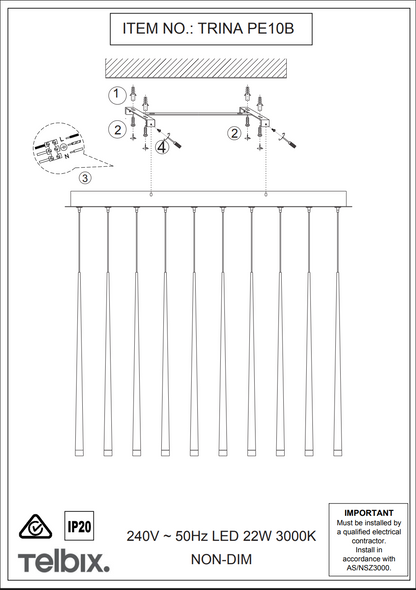 Trina 10 Light Bar Pedant