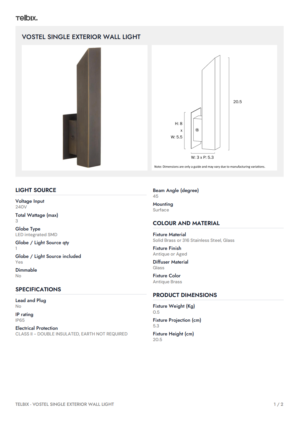 Vostel Single Exterior Wall Light - Stainless Steel