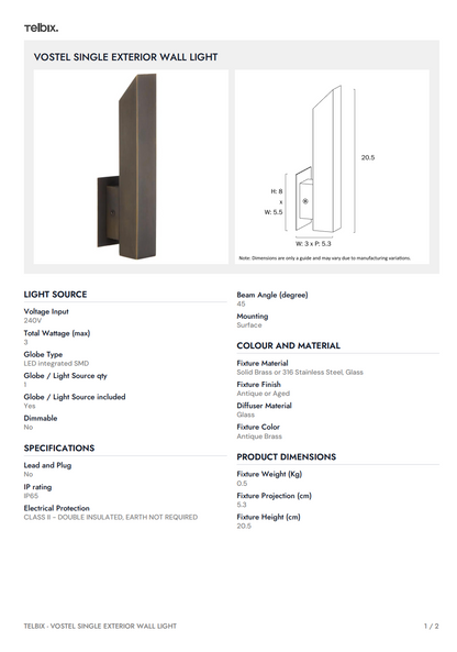 Vostel Single Exterior Wall Light - Stainless Steel