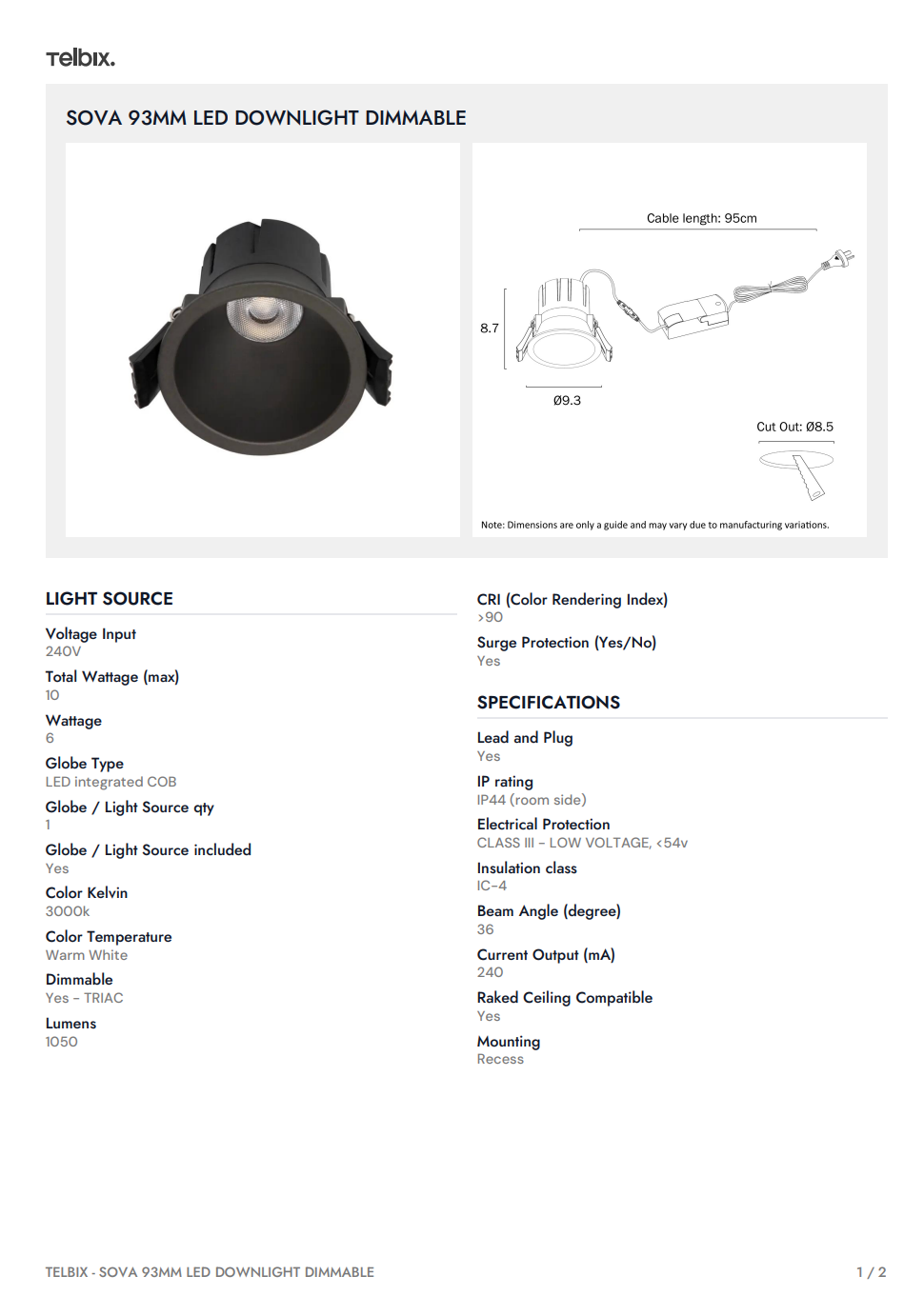 Sova 93 DownLight - White