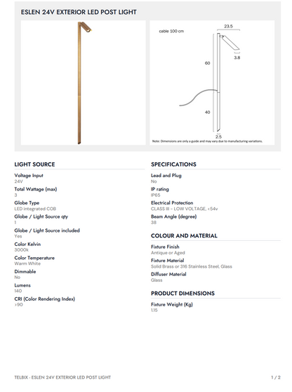 Eslen Post Light - Natural Brass