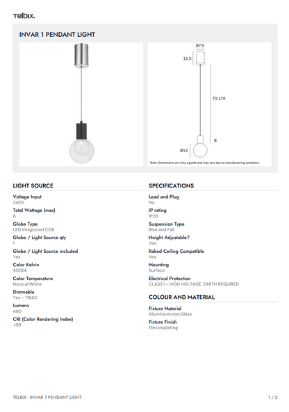 Invar 1 Pendant Light