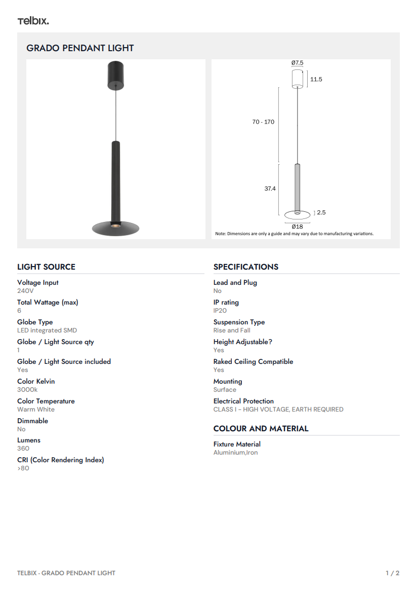 Grado Pendant Light - Black