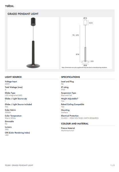 Grado Pendant Light - Black