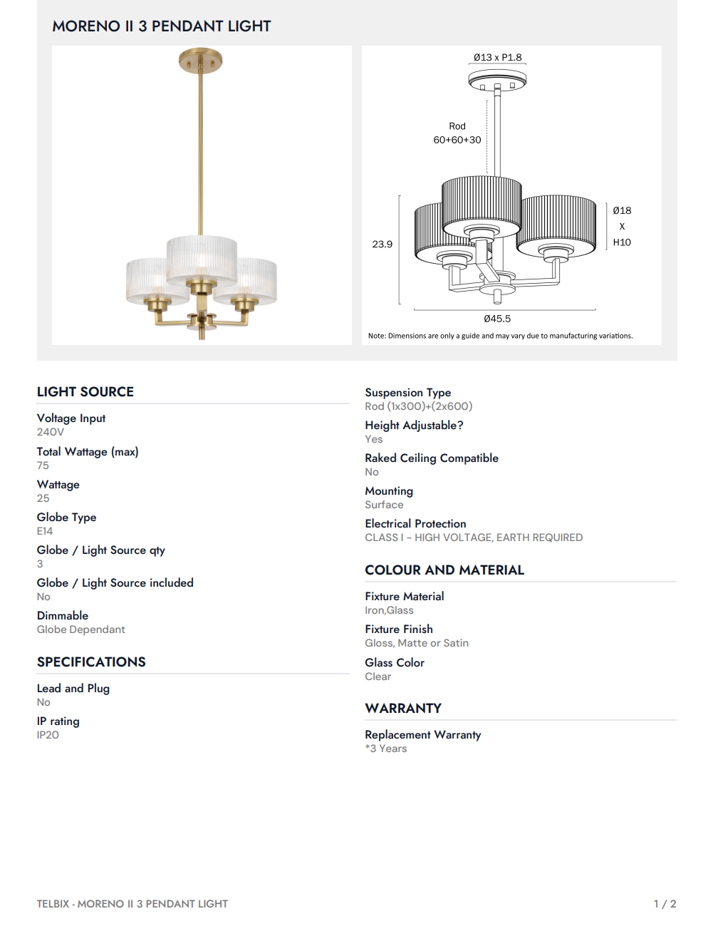 Moreno 3 Pendant Light - Antique Gold