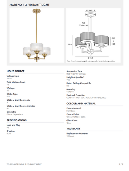 Moreno 3 Pendant Light - Antique Gold