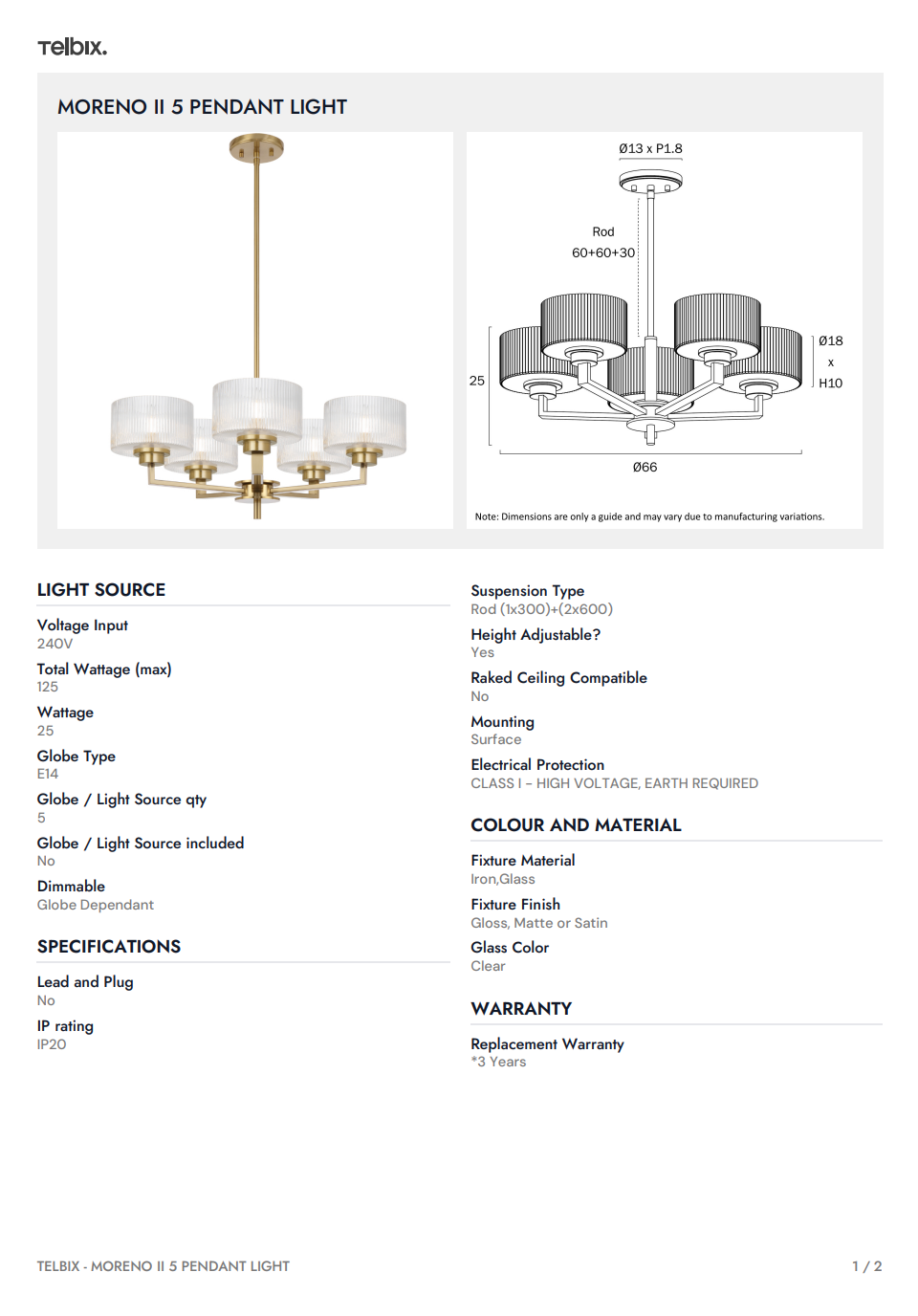 Moreno 5 Pendant Light - Antique Gold