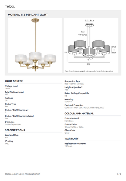 Moreno 5 Pendant Light - Antique Gold