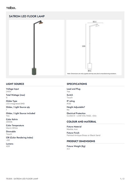 Satrom LED Floor Lamp - Antique Brass/White Marble