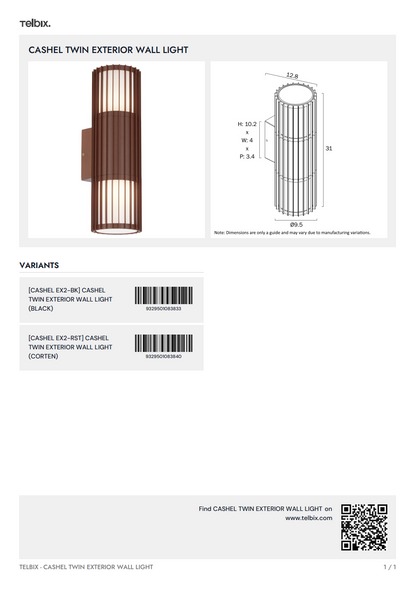 Cashel Twin Exterior Wall Light - Black
