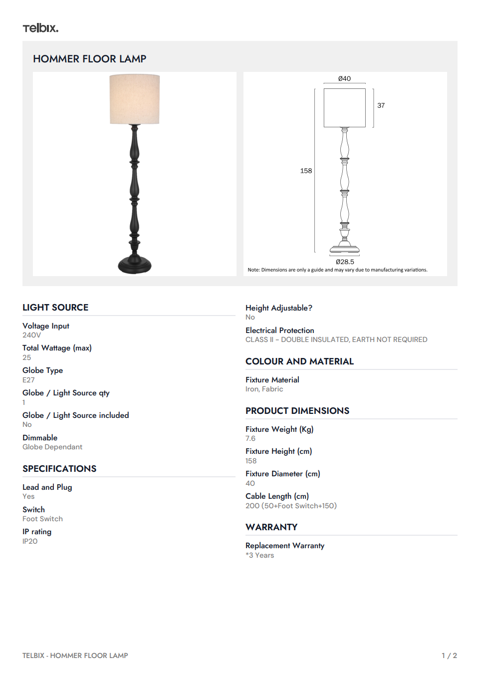 Hommer Floor Lamp - Black